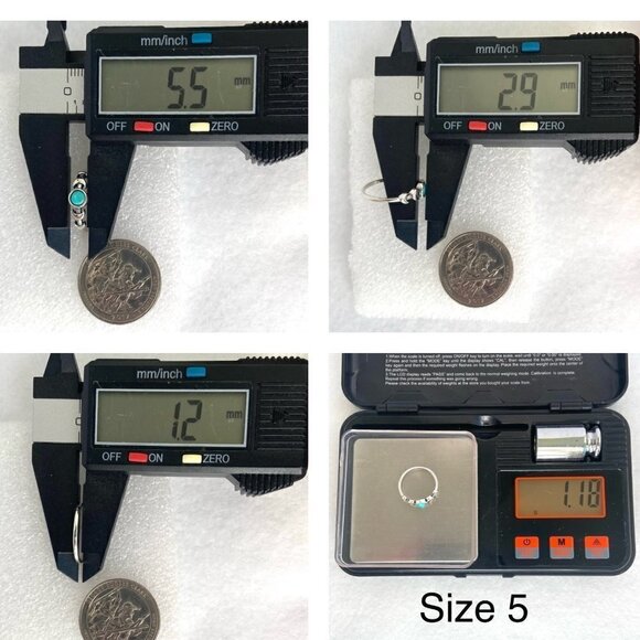 Sterling Silver 925 Dainty Minimalist Crescent Moon Turquoise Band Ring Sz 5.75 - Picture 10 of 16